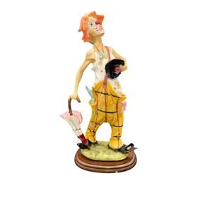 Vtg Pucci Arnart Hobo Clown Figure Figurine 11.5” Statue with Umbrella on Base